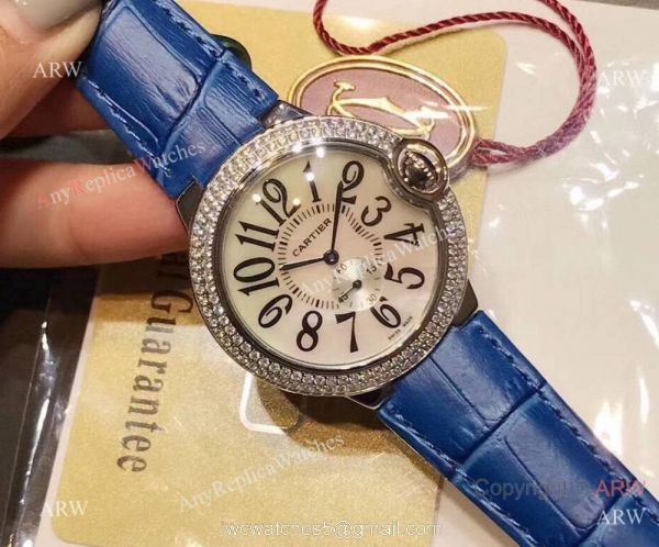 Womens Fake Cartier Watch Ballon Bleu Diamond Bezel 36mm 8