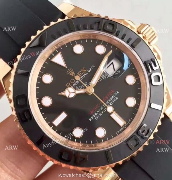 NOOB Factory Rolex Yachtmaster Rose Gold 116655 Replica Watch -Black Rubber Strap 8