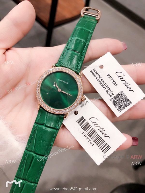 Cartier Rose Gold Green Dial 33mm Watch Swiss Quality Cartier Watch Lady 8