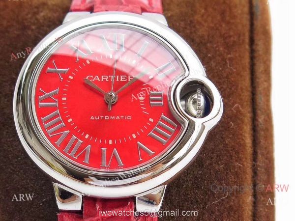 Swiss Ballon Bleu Cartier Watch Copy SS Red Dial Automatic 33mm 8