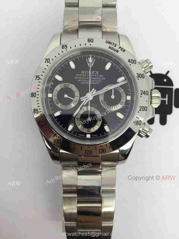 Replica Rolex Daytona Valjoux 7750 Watch Stainless Steel Black Dial Buy Swiss 8