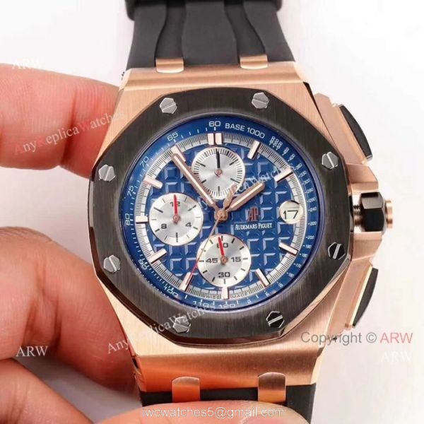 Fake Audemars Piguet For Sale 44mm Rose Gold Blue Dial Mens Watch 8