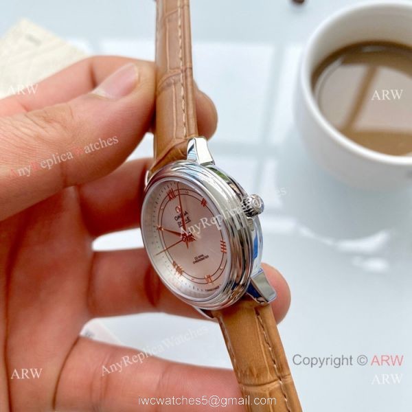 Clone Omega De Ville Prestige Ladies Watches Brown Leather Strap 8
