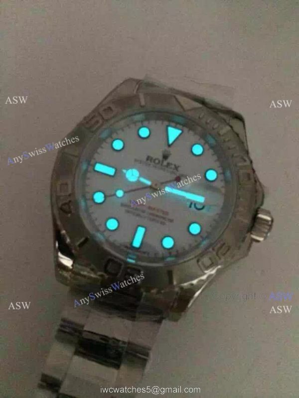 Fake Rolex Swiss Yachtmaster Watch Stainless Steel White Face 8