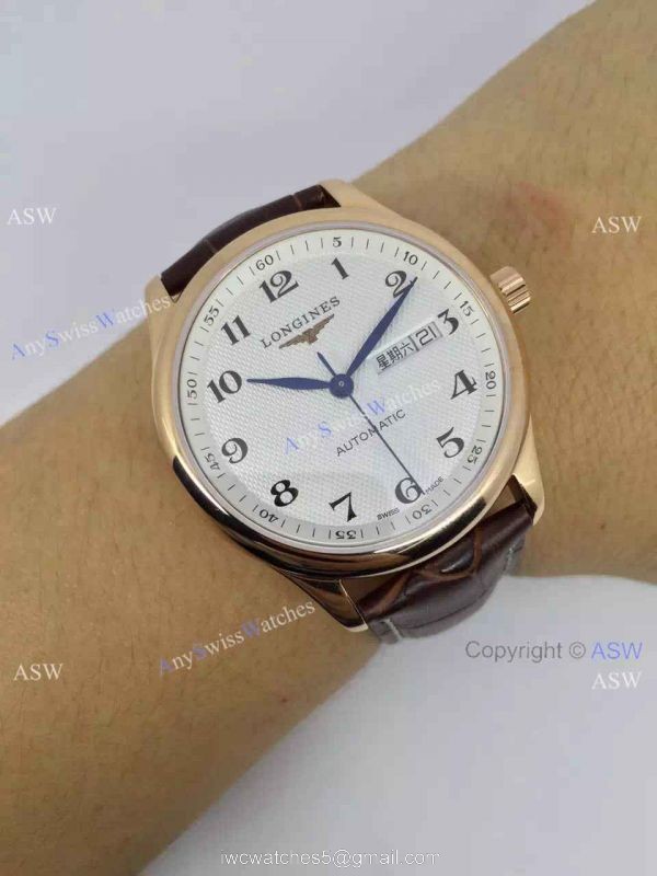 Copy Swiss Longines Watch Yellow Gold Brown Leather 8