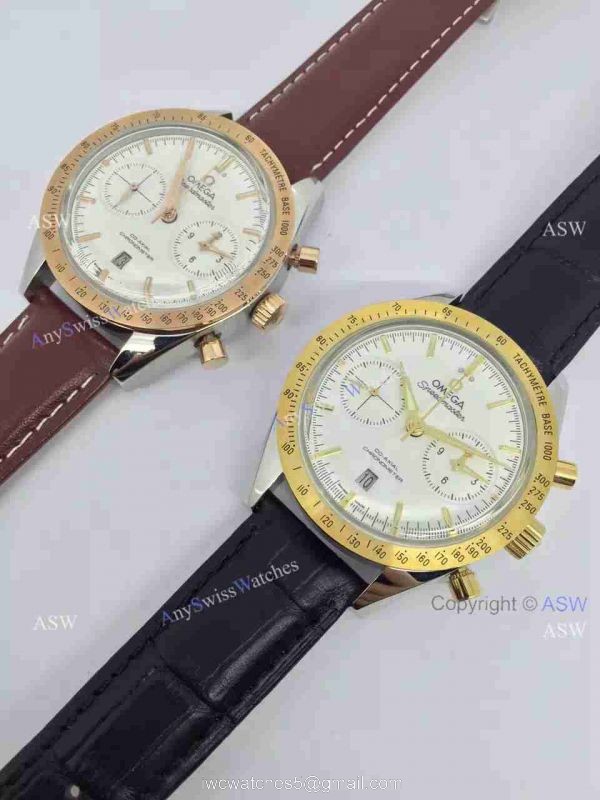 Copy Swiss Omega Speedmaster Chronograph Watch Rose Gold Leather Strap 8