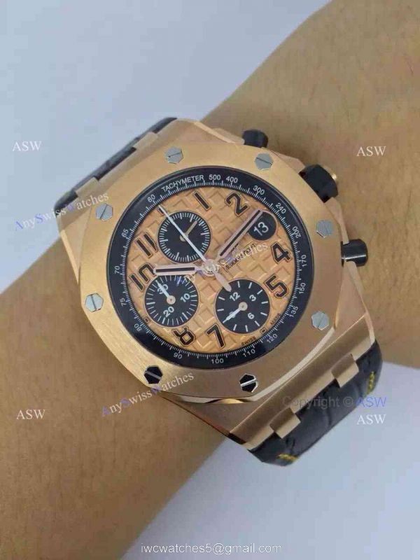 Fake Audemars Piguet Watch Rose Gold Black Leather Mens Watch 8