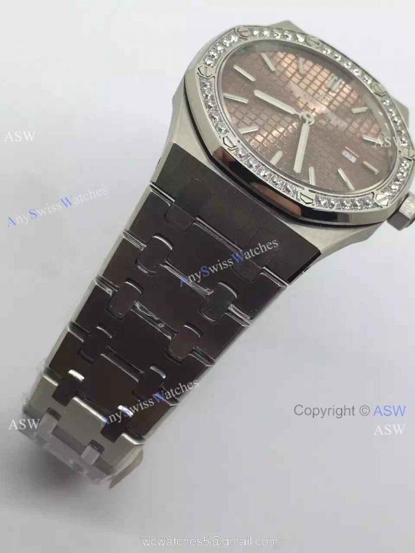 Swiss Fake Audemars Piguet Royal Oak Diamond Bezel Brown Dial Watch 8