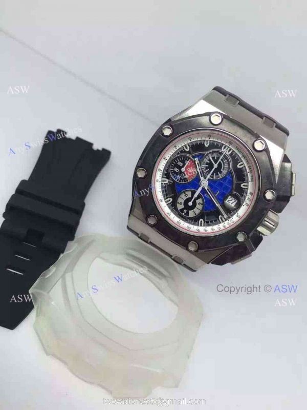 High Quality Copy Audemars Piguet Grand Prix Blue Face Black Rubber Swiss Mens Watch 8
