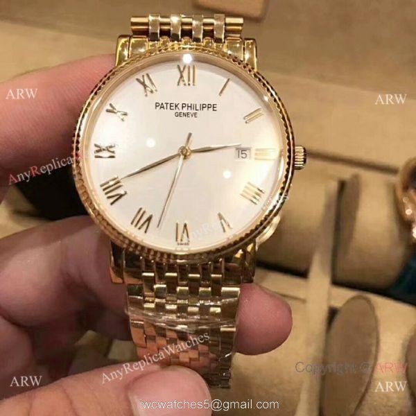 Best Replica Patek Philippe calatrava Men Watch All Gold White Dial 8