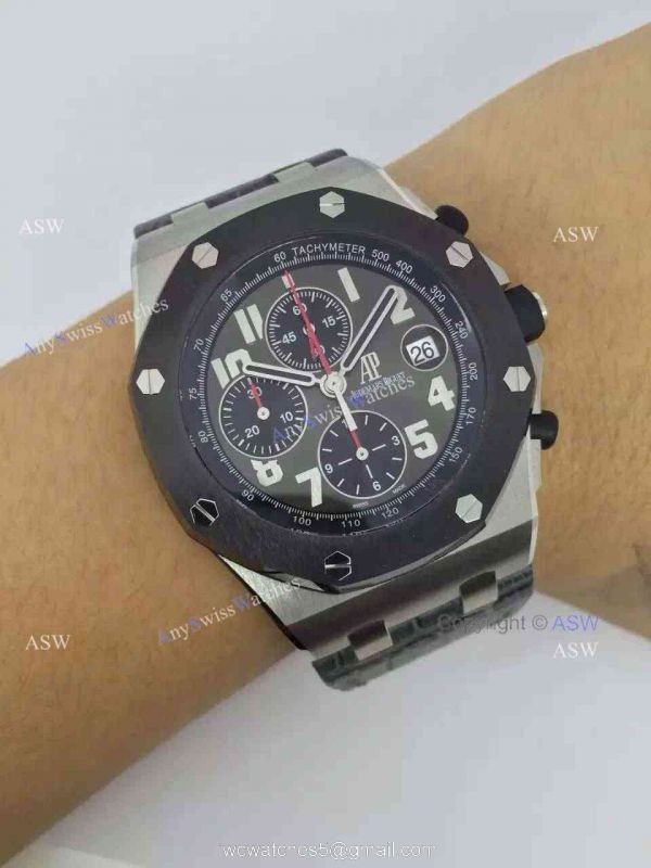 Replica Audemars Piguet Watch Stainless Steel Gray Dial Black Case Black Leather 8