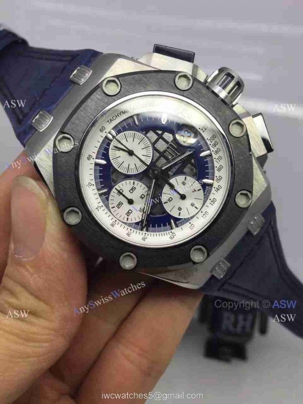 Replica Swiss 7750 Movement Audemars Piguet Ruben Barrichello Blue Leather Watch 8
