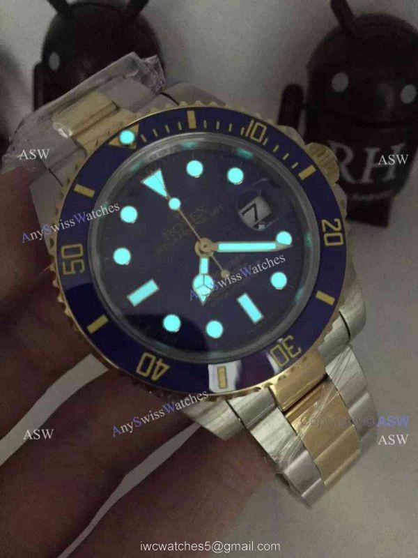 Swiss 2836-2 Rolex Submariner Gold Blue Replica Watch 8