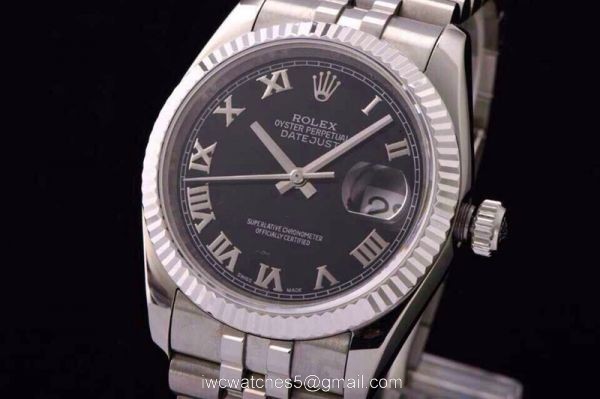 ROLEX DATEJUST SWISS ETA3135 WATCH SS BLACK ROMAN 8