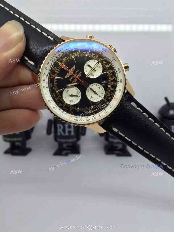 Swiss Replica Breitling 1884 Chronometre Navitimer Watch Rose Gold Case Black Dial 8