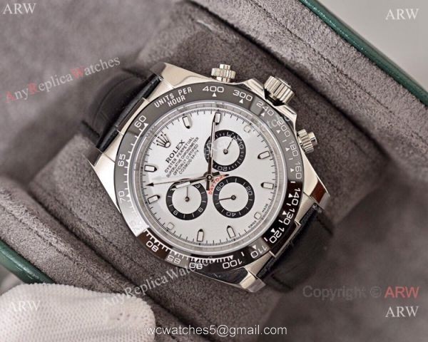 Best Quality Copy Rolex Daytona Watch White Dial Black Leather Strap 8