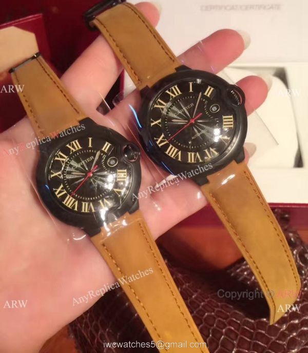Buy Replica Cartier Ballon Bleu Automatic Watch Brown Leather ADLC coating Case 8