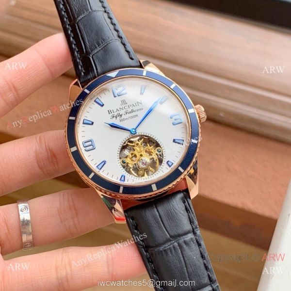 Copy Blancpain Fifty Fathoms Tourbillon Watch Rose Gold Blue bezel 8
