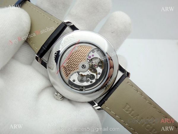 Copy Blancpain Moonphase and Perpetual Calendar Watch White Dial Black Leather Band 8