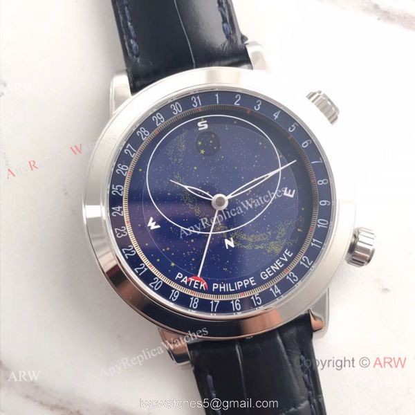 Swiss Replica Patek Philippe 6102P Sky Moon Celestial Stainless Steel Watch 8
