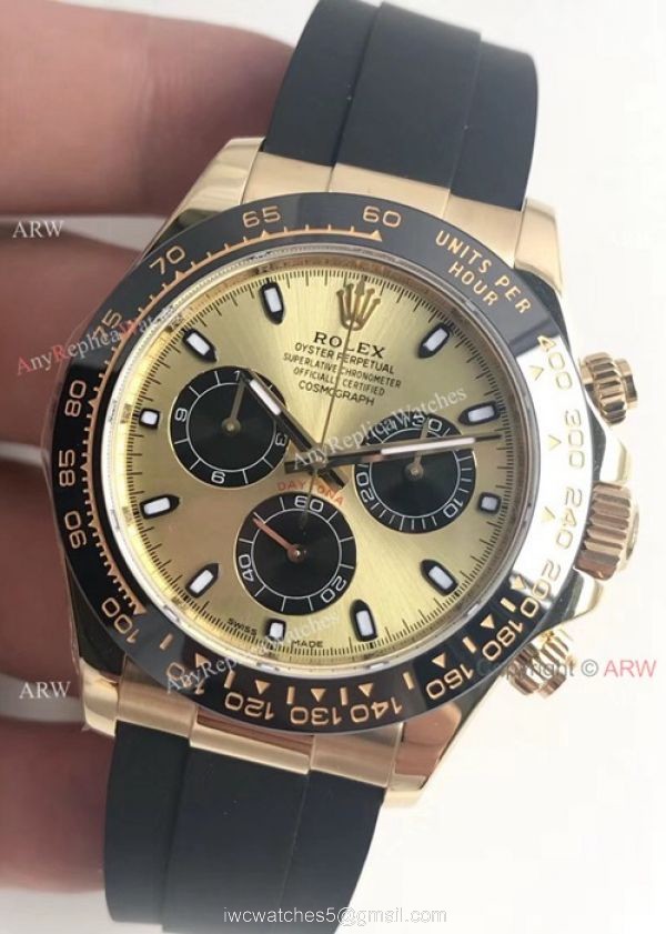 Copy Daytona Gold Case Black Rubber watch / AR Factory rolex watch 8