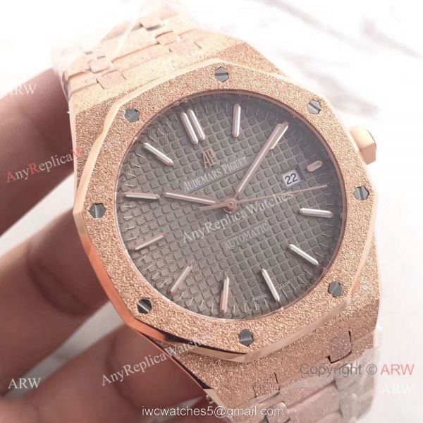 JF Factory Replica Audemars Piguet Frosted Rose Gold Gray Face 41mm Watch 8