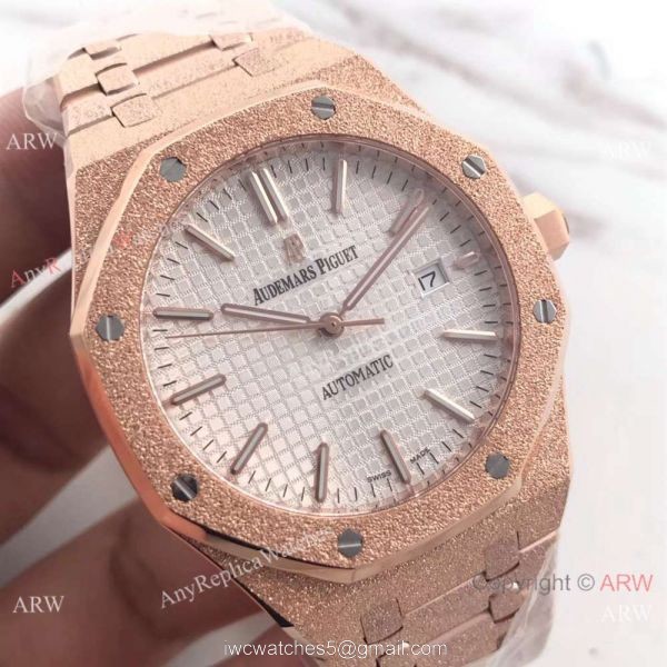 JF Factory Newest Audemars Piguet Watches For Sale Royal Oak Frosted Gold w White Dial 8