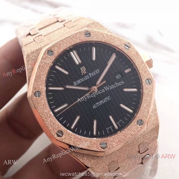 JF Factory Newest Replica Audemars Piguet Frosted Rose Gold Black Dial Wrist Watch 8