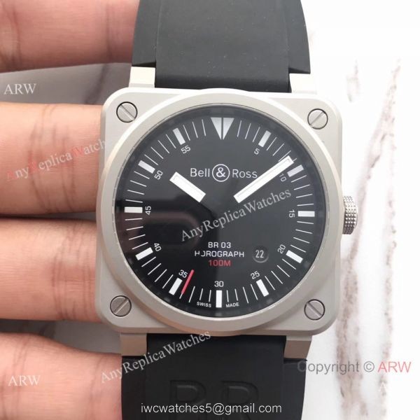 Swiss Fake Bell Ross BR03 100M Frosted Case watch Black Leather Band 8