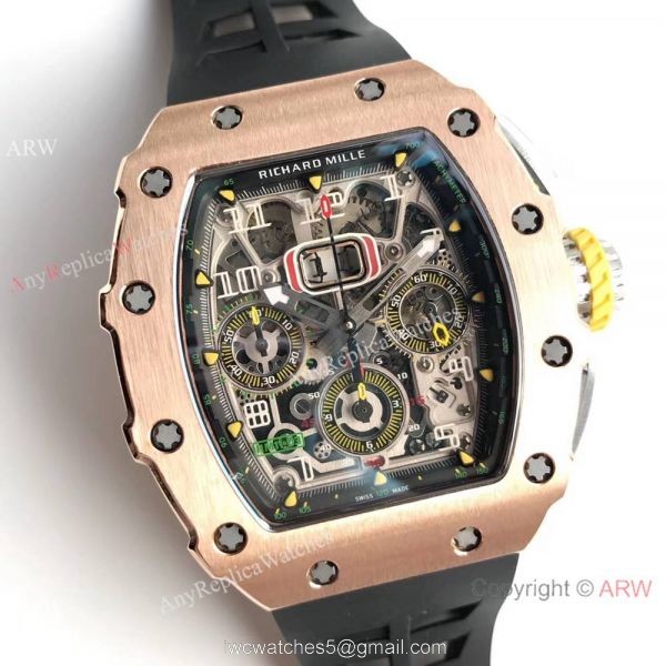 KV Factory Swiss Richard Mille RM 11-03 Flyback 7750 Watch Skeleton Dial Black Rubber 8