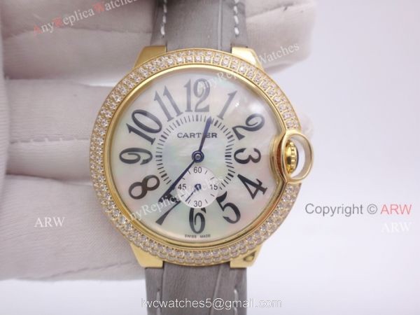 Cartier Ballon Bleu Gold Case Diamond Bezel Womens Fake Cartier Watch 8