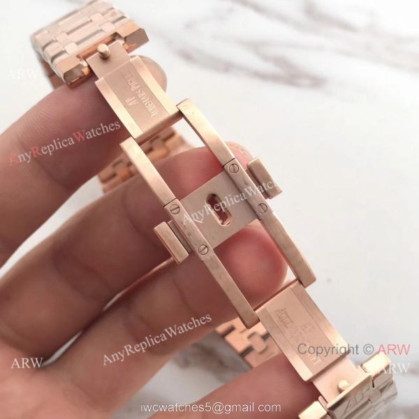 JH Copy Audemars Piguet Royal Oak Automatic Extra Thin Watch Rose Gold Diamond Bezel 8