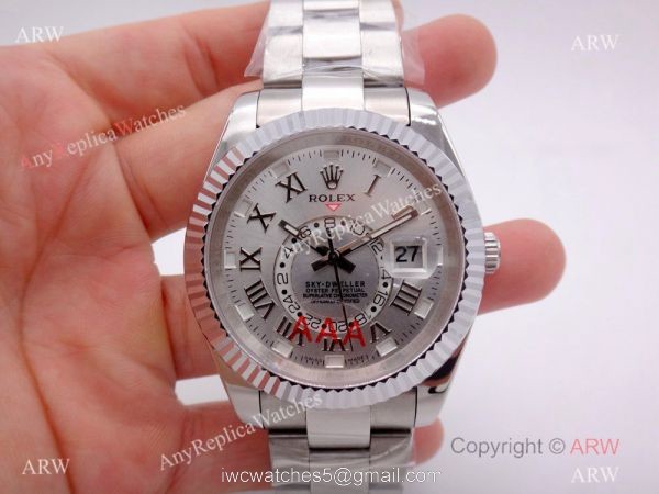 Stainless Steel Silver Dial Rolex Sky-Dweller 326939w Copy Watch w/ Working Time Zone 8