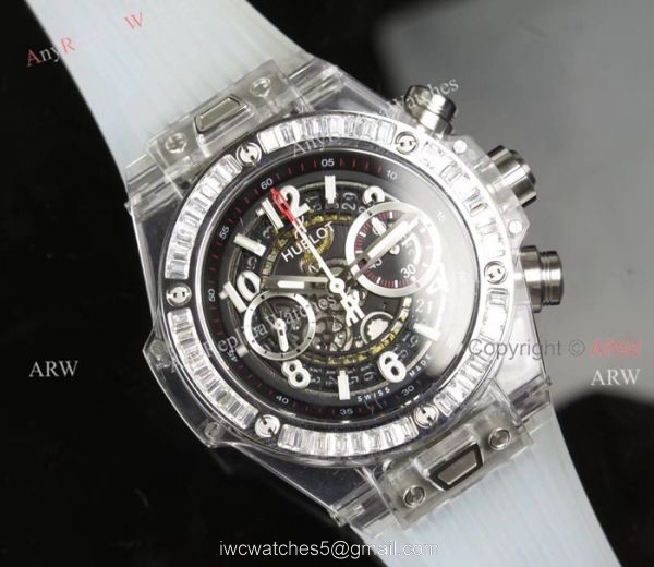 Swiss 7750 Replica Hublot Big Bang Unico Sapphire Black Rubber Band Diamond Bezel Big Band Watch 8