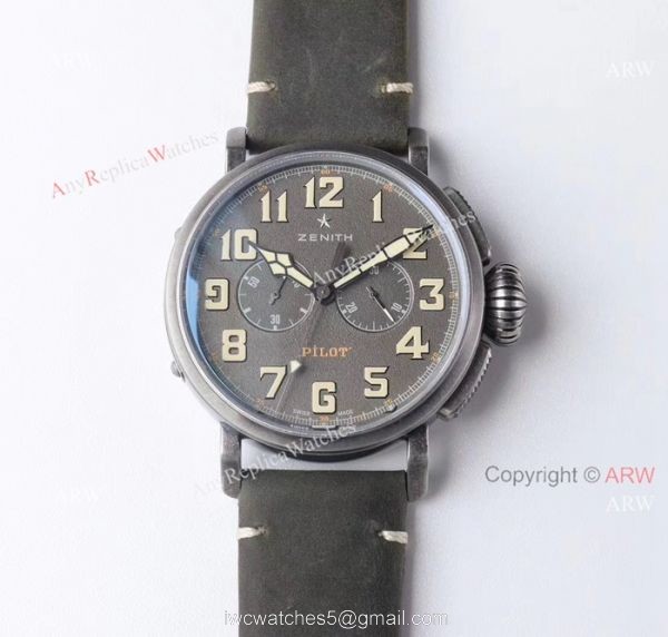 AAA Swiss Grade Replica Zenith Pilot Type 20 Extra Special Chronograph Dial Green Leather Band Watch 8