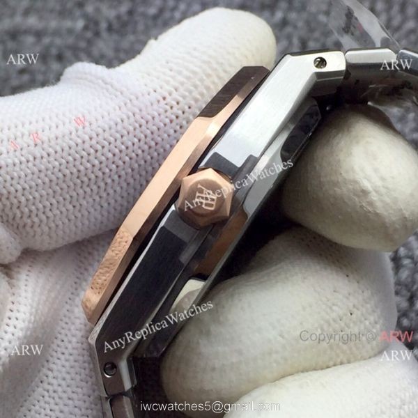 Newest Fake Audemars Piguet Royal Oak Watch Two Tone Rose Gold Silver Dial 8