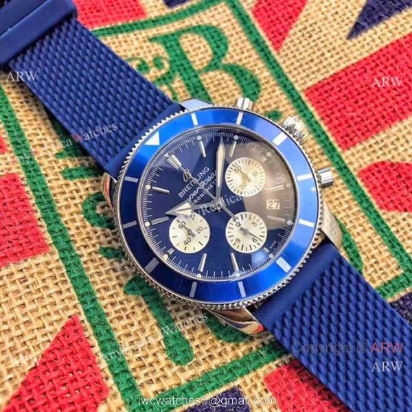 Breitling Superocean 43mm Watch SS Blue Dial Blue Rubber Strap 8