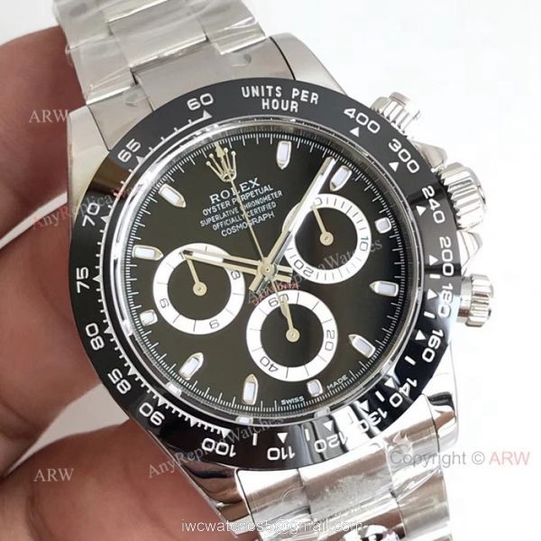 Rolex Daytona 904L Stainless Steel Black Ceramic Watch AR Replica Watches 8