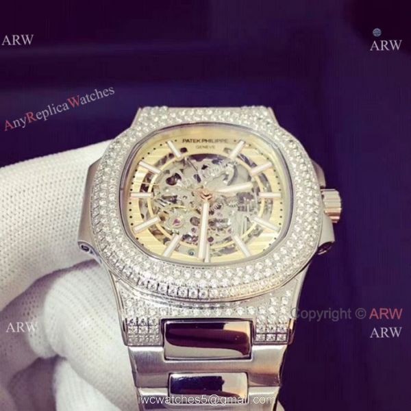 Copy Patek Philippe Nautilus Ice Out Watch Stainless Steel White Hollow 8