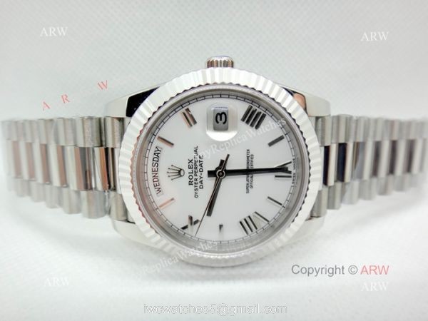 Stainless Steel White Dial DayDate II Rolex Presidential 41mm Replica Watch EWF Swiss 3255 8