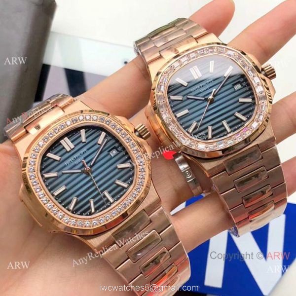 Swiss Replica Patek Philippe Nautilus 5711 Rose Gold Blue Watches 8