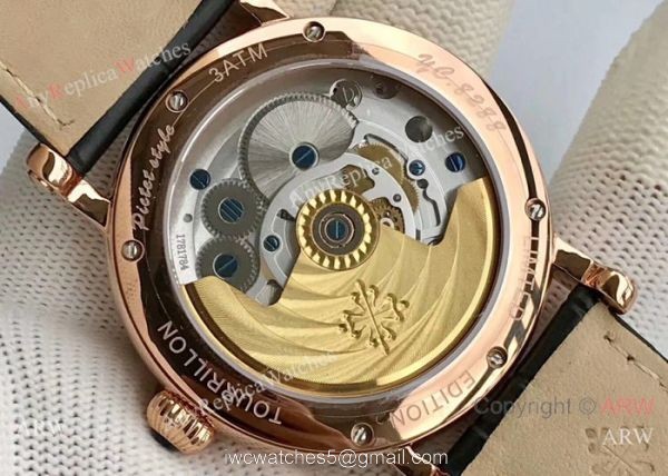 Swiss Grade Patek Philippe Power Reserve Watches Rose Gold Brown leather Strap 8