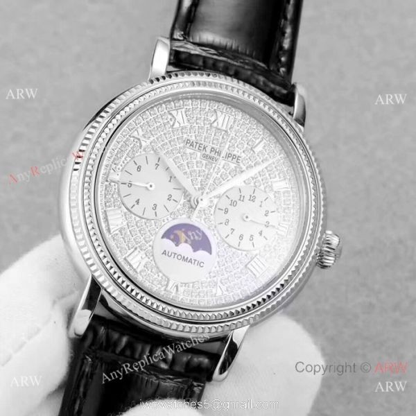 Fake Patek Philippe Complications SS Diamond dial Watch Swiss 9100 8