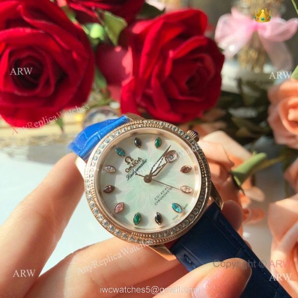 Omega ladymatic Diamond Watches New Replica Omega Watch White Face Rose Gold 8