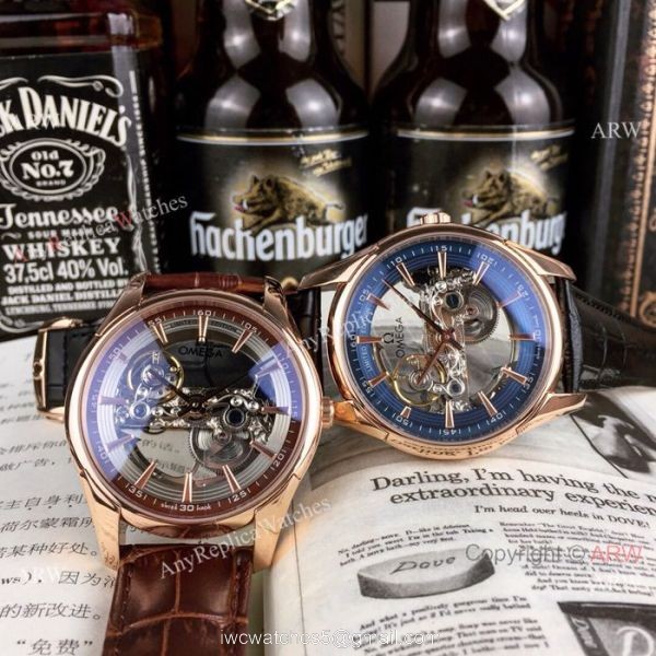 Best Replica Omega Rose Gold Hollow Dial Watches 8