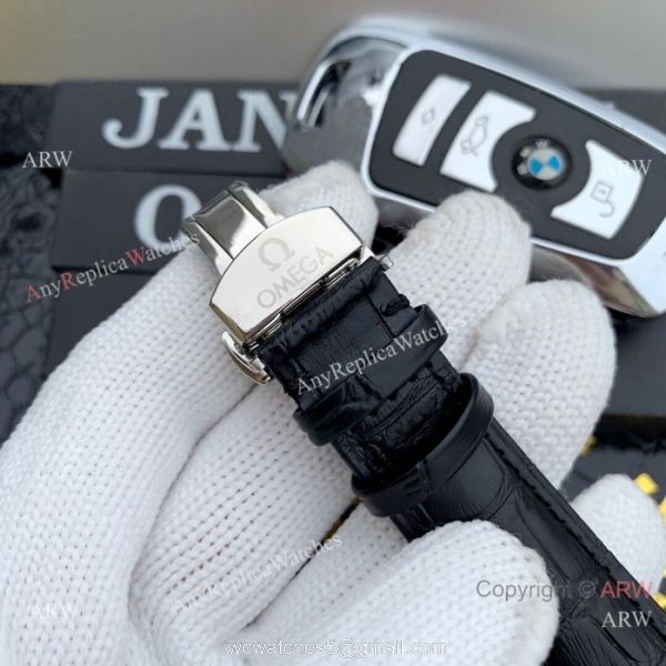 Clone Omega De Ville SS Black Leather Strap Watches 42mm 8
