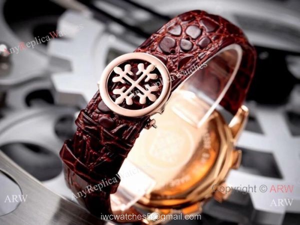 Copy Patek Philippe Geneve Chronograph Watch White Dial Brown Leather Band 8