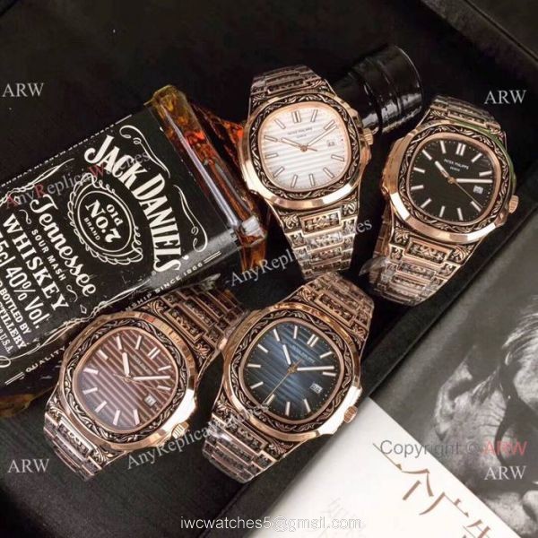 Clone Patek Philippe Nautilus White Face Rose Gold Tattoo Watch 40mm 8