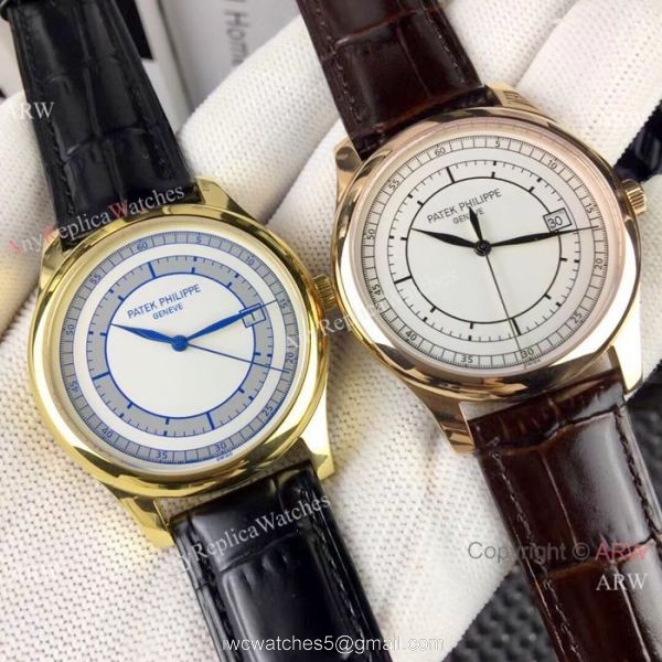AAA Replica Patek Philippe Calatrava Watches Gold Case White Dial 8