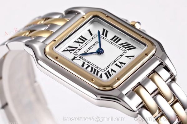 Copy Panthere De Cartier 2-Tone White Dial Watch Swiss Quartz Movement 8